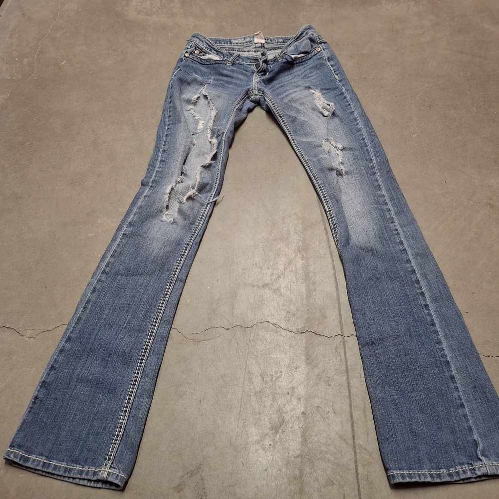 Blue Asphalt Light Blue Distressed Flare Jeans